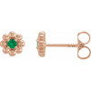 14 Karat Rose Gold Lab Grown Emerald Petite Flower Beaded Earrings