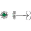 Platinum Natural Emerald Petite Flower Beaded Earrings