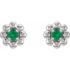 Platinum Natural Emerald Petite Flower Beaded Earrings