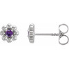 14 Karat White Gold Natural Amethyst Petite Flower Beaded Earrings