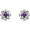 14 Karat White Gold Natural Amethyst Petite Flower Beaded Earrings