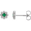 14 Karat White Gold Lab Grown Emerald Petite Flower Beaded Earrings