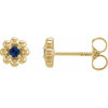 14 Karat Yellow Gold Natural Blue Sapphire Petite Flower Beaded Earrings