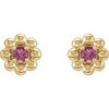 14 Karat Yellow Gold Natural Pink Tourmaline Petite Flower Beaded Earrings