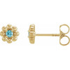 14 Karat Yellow Gold Natural Blue Zircon Petite Flower Beaded Earrings