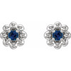 14 Karat White Gold Natural Blue Sapphire Petite Flower Beaded Earrings