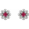 14 Karat White Gold Natural Ruby Petite Flower Beaded Earrings