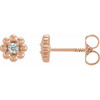 14 Karat Rose Gold .06 Carat Natural Diamond Petite Flower Beaded Earrings