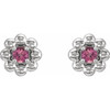 Platinum Natural Pink Tourmaline Petite Flower Beaded Earrings