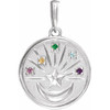 14 Karat White Gold Petite Multi Gemstone Celestial Coin Pendant