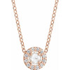 14 Karat Rose Gold 0.12 Carat Rose Cut  Diamond Halo Style 16 inch Necklace