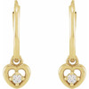14 Karat Yellow Gold .06 Carat Natural Diamond Heart Hoop Earrings