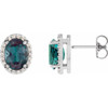 14 Karat White Gold 5x3 mm Lab Grown Alexandrite and .04 Carat Natural Diamond Halo Style Earring