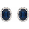 14 Karat White Gold 5x3 mm Lab Grown Blue Sapphire and .04 Carat Natural Diamond Halo Style Earring