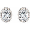 Sterling Silver  Lab Grown Moissanite and .04 Carat Natural Diamond Halo Style Earrings