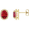 14 Karat Yellow Gold 5x3 mm Lab Grown Ruby and .04 Carat Natural Diamond Halo Style Earring