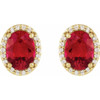 14 Karat Yellow Gold 5x3 mm Lab Grown Ruby and .04 Carat Natural Diamond Halo Style Earring