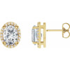 14 Karat Yellow Gold 5x3 mm Lab Grown Moissanite and .04 Carat Natural Diamond Halo Style Earring