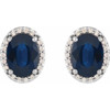 Sterling Silver Lab Grown Blue Sapphire and .06 Carat Natural Diamond Halo Style Earrings
