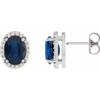 Platinum Lab Grown Blue Sapphire and .06 Carat Natural Diamond Halo Style Earrings