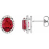 Platinum Lab Grown Ruby and .06 Carat Natural Diamond Halo Style Earrings