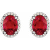 Platinum Lab Grown Ruby and .06 Carat Natural Diamond Halo Style Earrings