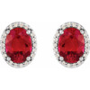 Platinum Lab Grown Ruby and .06 Carat Natural Diamond Halo Style Earrings