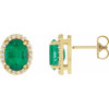 14 Karat Yellow Gold 6x4 mm Lab Grown Emerald and .06 Carat Natural Diamond Halo Style Earring