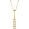 14 Karat Yellow Gold .07 Carat Natural Diamond Vertical Bar 16 inch Necklace