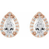 14 Karat Rose Gold Lab Grown Moissanite and .05 Carat Natural Diamond Halo Style Earrings