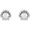 Platinum Cultured White Seed Pearl Shell Earrings