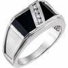 Platinum Natural Black Onyx and 0.15 Carat Natural Diamond Bezel Set Mens Ring