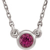 Rhodium Plated Sterling Silver 4 mm Round Pink Tourmaline Solitaire 16 inch Necklace