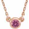 14 Karat Rose Gold 3 mm Round  Pink Sapphire Solitaire 16 inch Necklace