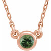 14 Karat Rose Gold 3 mm Round  Green Sapphire Solitaire 18 inch Necklace