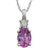 Created Sapphire Necklace in 14 Karat White Gold Created Pink Sapphire and .02 Carat Diamond 18 inch Necklace