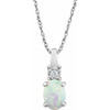 14 Karat White Gold Opal and .02 Carat Diamond 18 inch Necklace