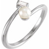 Platinum Cultured Akoya Pearl and 0.10 Carat Natural Diamond Ring