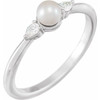 White Gold Ring 14 Karat Cultured White Akoya Pearl and 0.10 Carat Natural Diamond Ring