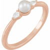 Rose Gold 14 Karat Cultured White Akoya Pearl and 0.10 Carat Natural Diamond Ring