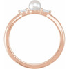 Rose Gold 14 Karat Cultured White Akoya Pearl and 0.10 Carat Natural Diamond Ring