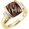 Cultured South Sea Pearl Ring in 14 Karat Yellow Gold Carved Smoky Quartz and .06 Carat Diamond Ring