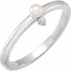 White Gold Ring 14 Karat Cultured White Seed Pearl and .015 Carat Natural Diamond Ring