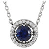 Genuine  Platinum  Blue Sapphire and .05 Carat Diamond 16 inch Necklace