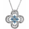 14 Karat White Gold Aquamarine Gem and 0.10 Carat Diamond Clover 18 inch Necklace