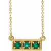 Emerald Necklace in 14 Karat Yellow Gold Emerald 3 Stone Granulated Bar 16 inch Necklace