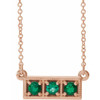 Emerald Necklace in 14 Karat Rose Gold Emerald 3 Stone Granulated Bar 16 inch Necklace