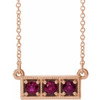Ruby Necklace in 14 Karat Rose Gold Ruby 3 Stone Granulated Bar 16 inch Necklace