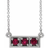 Platinum Grown Ruby 3 Stone Granulated Bar 16 inch Necklace