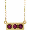 Ruby Necklace in 14 Karat Yellow Gold Ruby 3 Stone Granulated Bar 16 inch Necklace
